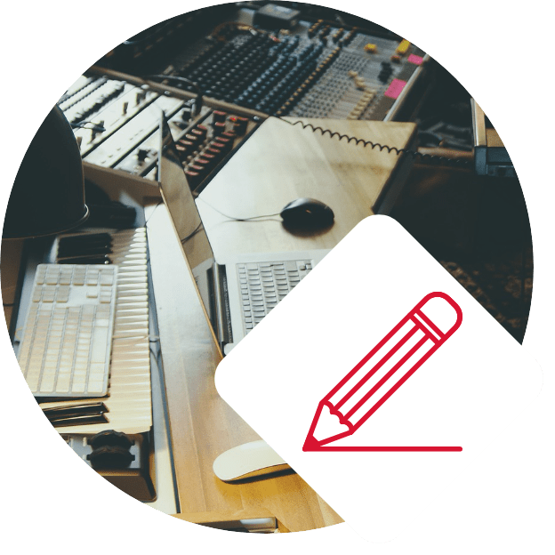 sound equipment and pencil icon